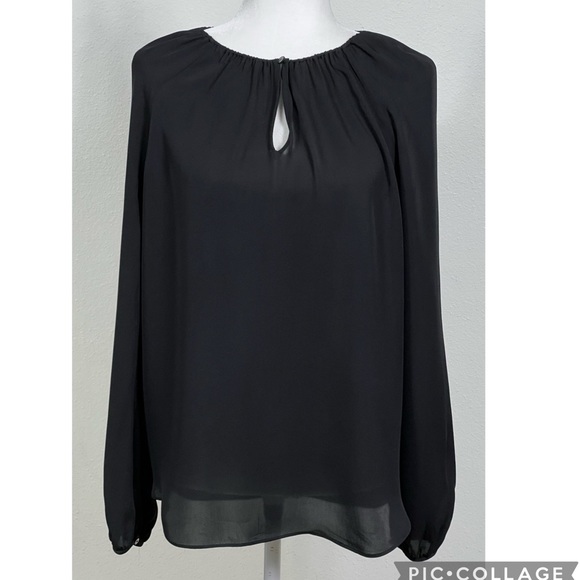 Diane Von Furstenberg Small Long Sleeve Black Silk  Button The Neck Blouse Top - Picture 1 of 11